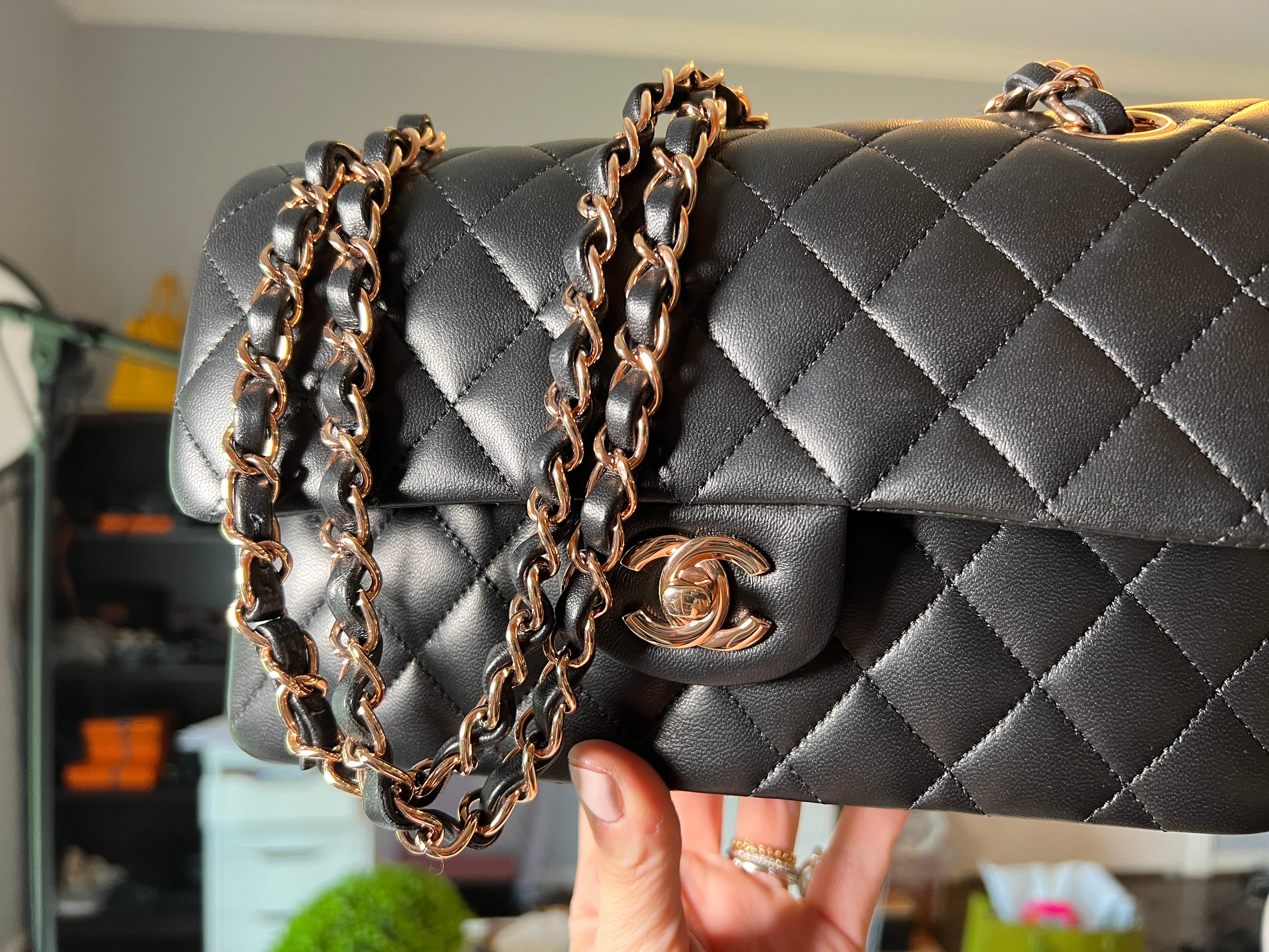 Chanel rose gold flap bag on sale