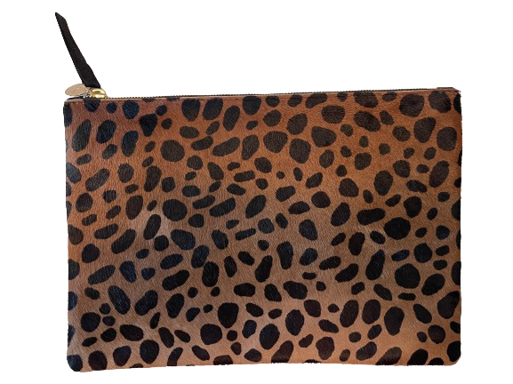 Clare V. Flat Clutch in Leopard Hair-On